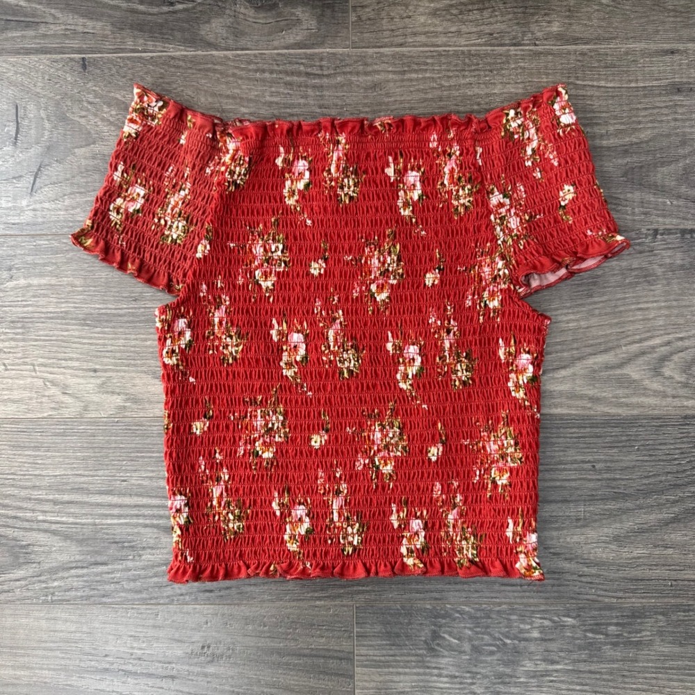Rue21 Smocked Off Shoulder Top Floral Print Red Women's Size M
